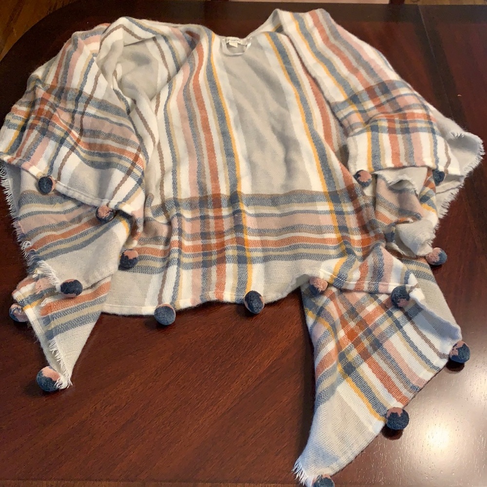Striped shawl with Pom Poms
